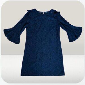 Black Lace Whimsigoth midi knee length floral lace Bell Sleeve Dress Sz 8